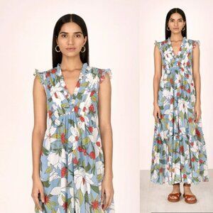 Banjanan NWT Constance Blue Floral V Neck Maxi Dress in Magnolia Canal Size XS